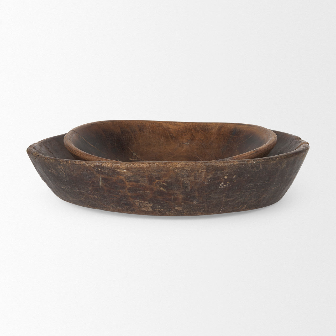 Nikita Set of 2 Large Medium Brown Reclaimed Wood Bowls