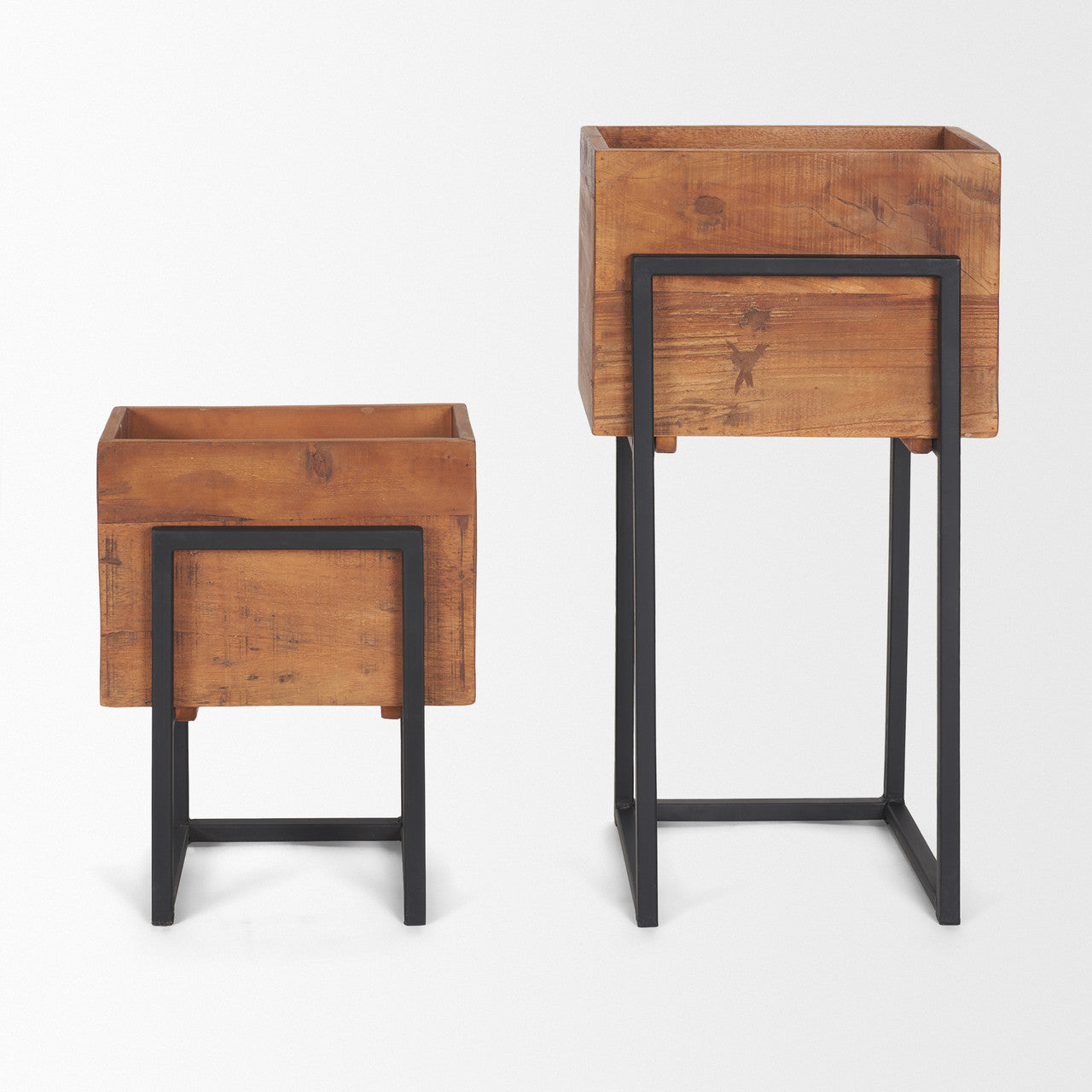 Jadine Set of 2 Medium Brown Wood w/ Black Metal Rectangle Frames