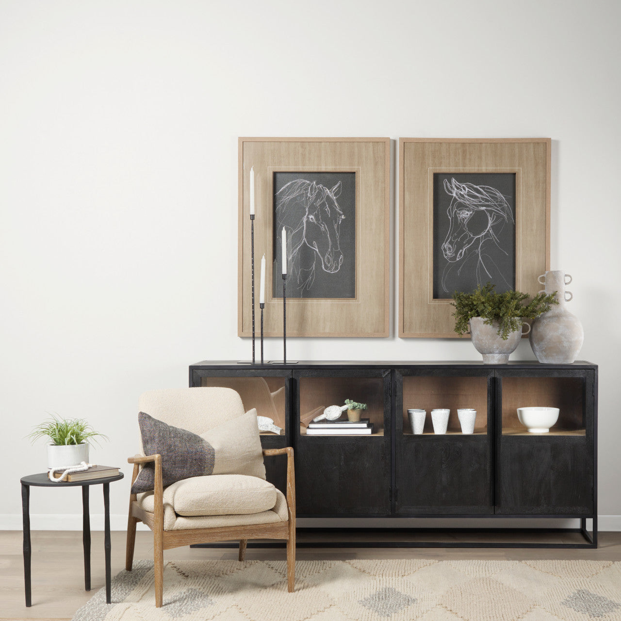 Sloan 80.0L x 17.0W x 36.0H Black Wood W/Black Metal Frame Sideboard