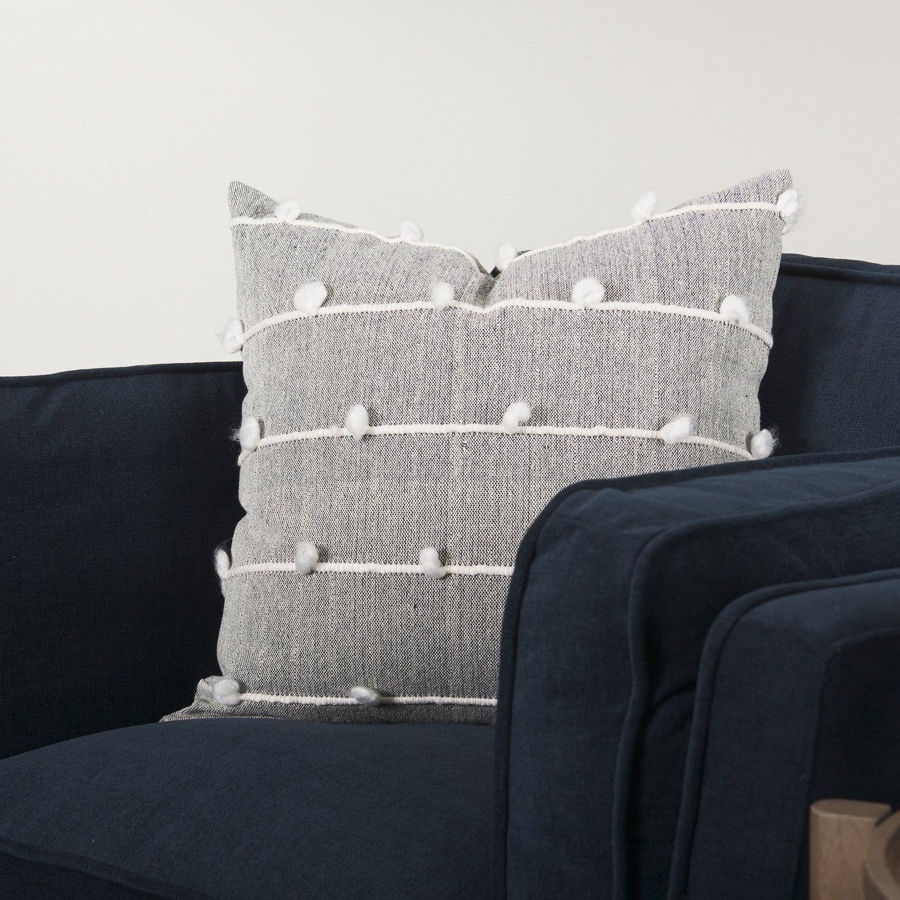 Linda 20 x 20 Navy And Cream With White Detail Decorative Pillow Cover