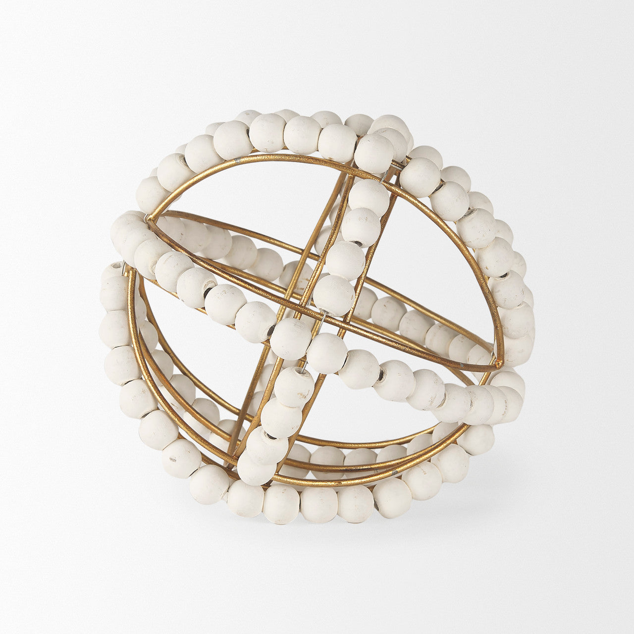Espanlade I Small 9L x 9W White Wooden Beaded Orb