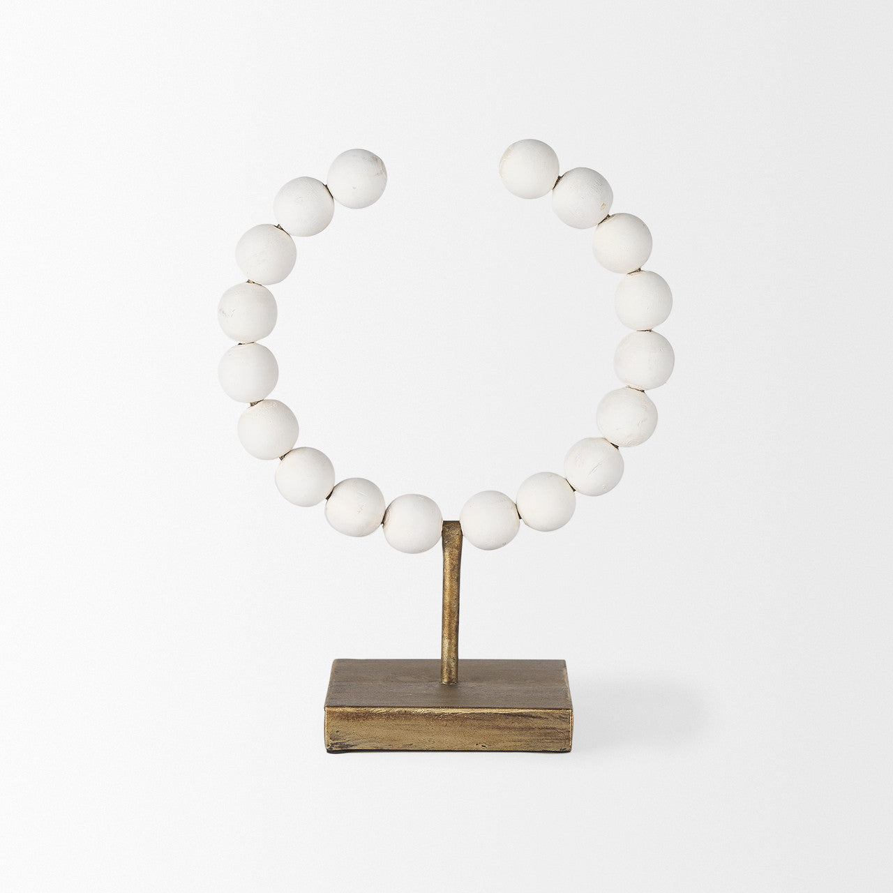 Pontchartrain I (Small) 9L x 5W White Beaded Broken Sphere Decorative Object W/ Gold Base