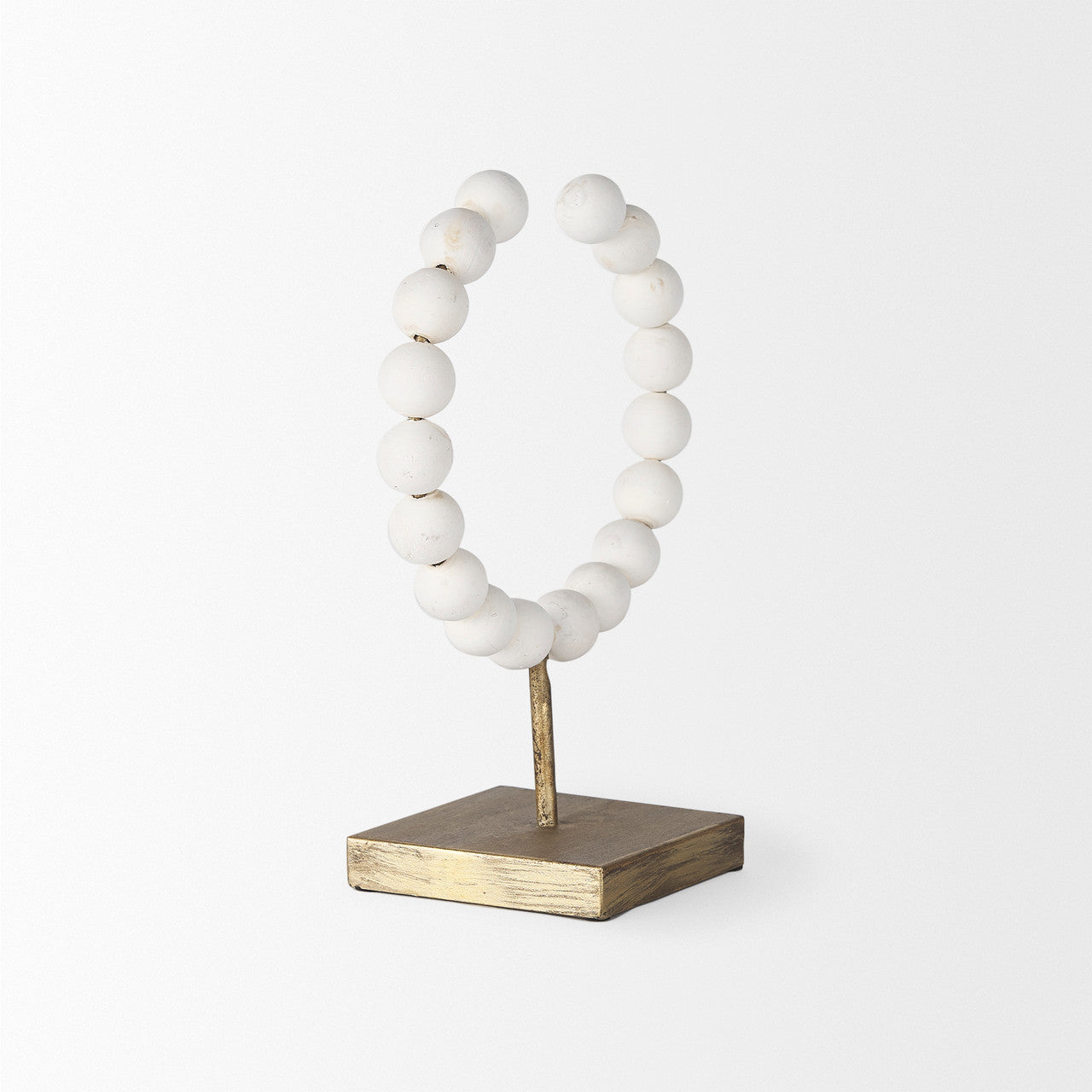 Pontchartrain I (Small) 9L x 5W White Beaded Broken Sphere Decorative Object W/ Gold Base