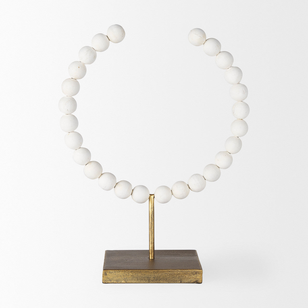 Pontchartrain II (Large) 11L x 6W White Beaded Broken Sphere Decorative Object W/ Gold Base