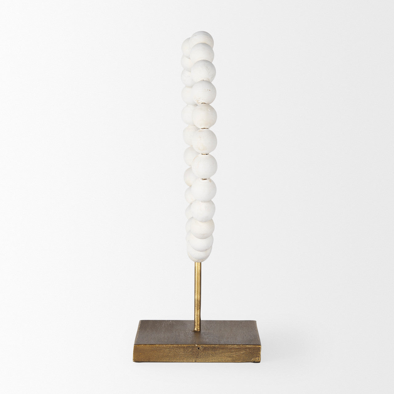 Pontchartrain II (Large) 11L x 6W White Beaded Broken Sphere Decorative Object W/ Gold Base