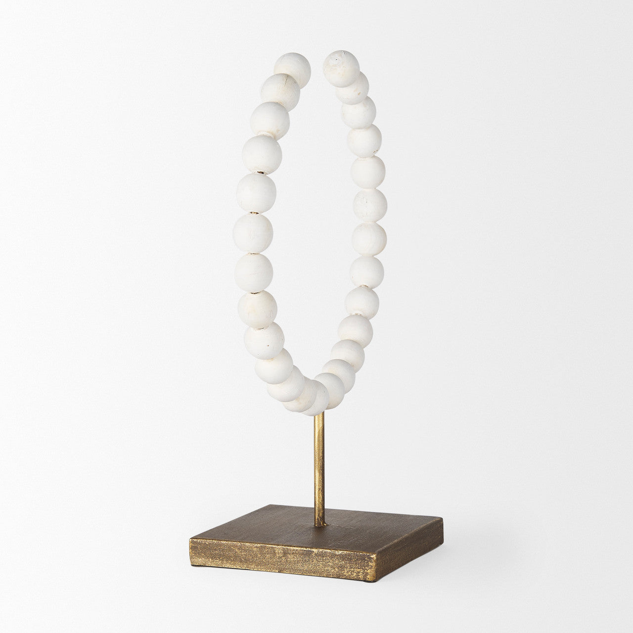Pontchartrain II (Large) 11L x 6W White Beaded Broken Sphere Decorative Object W/ Gold Base