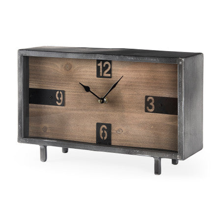 Harvey Black Metal and Wood Rectangular Table Clock