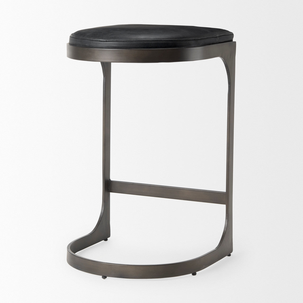 Tyson 17L x 18W x 28H Black Leather W/ Metal Frame Counter Stool