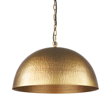 Karina 24" Round Brass-tone Hammered Metal Dome  Pendant Light