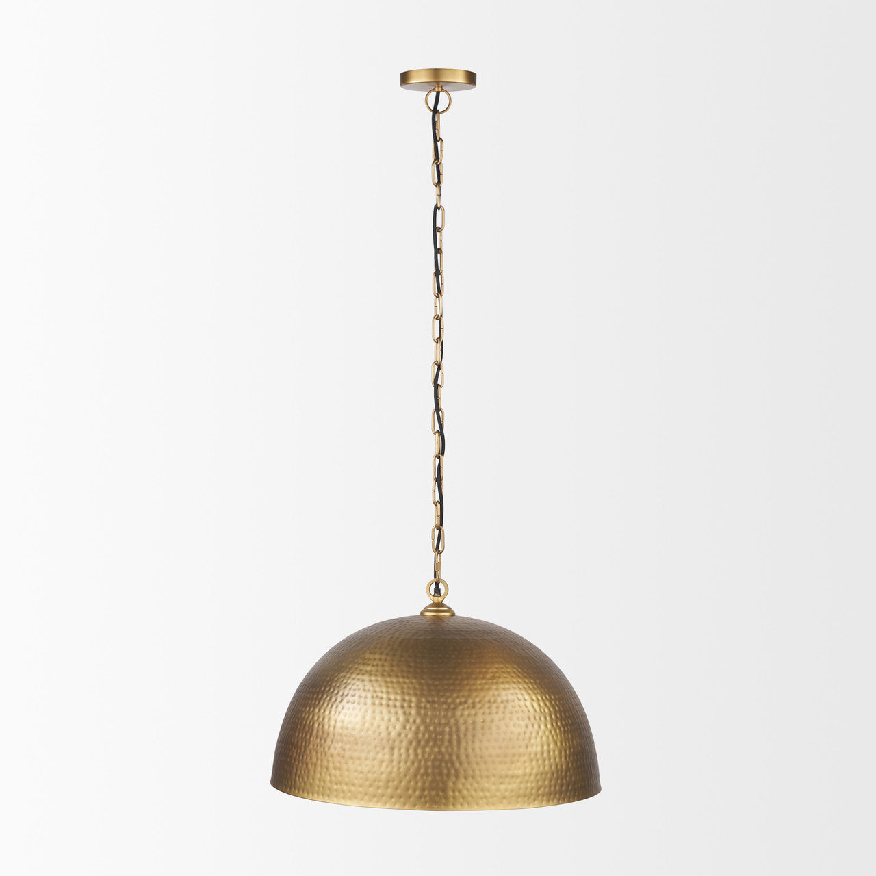 Karina 24" Round Brass-tone Hammered Metal Dome  Pendant Light