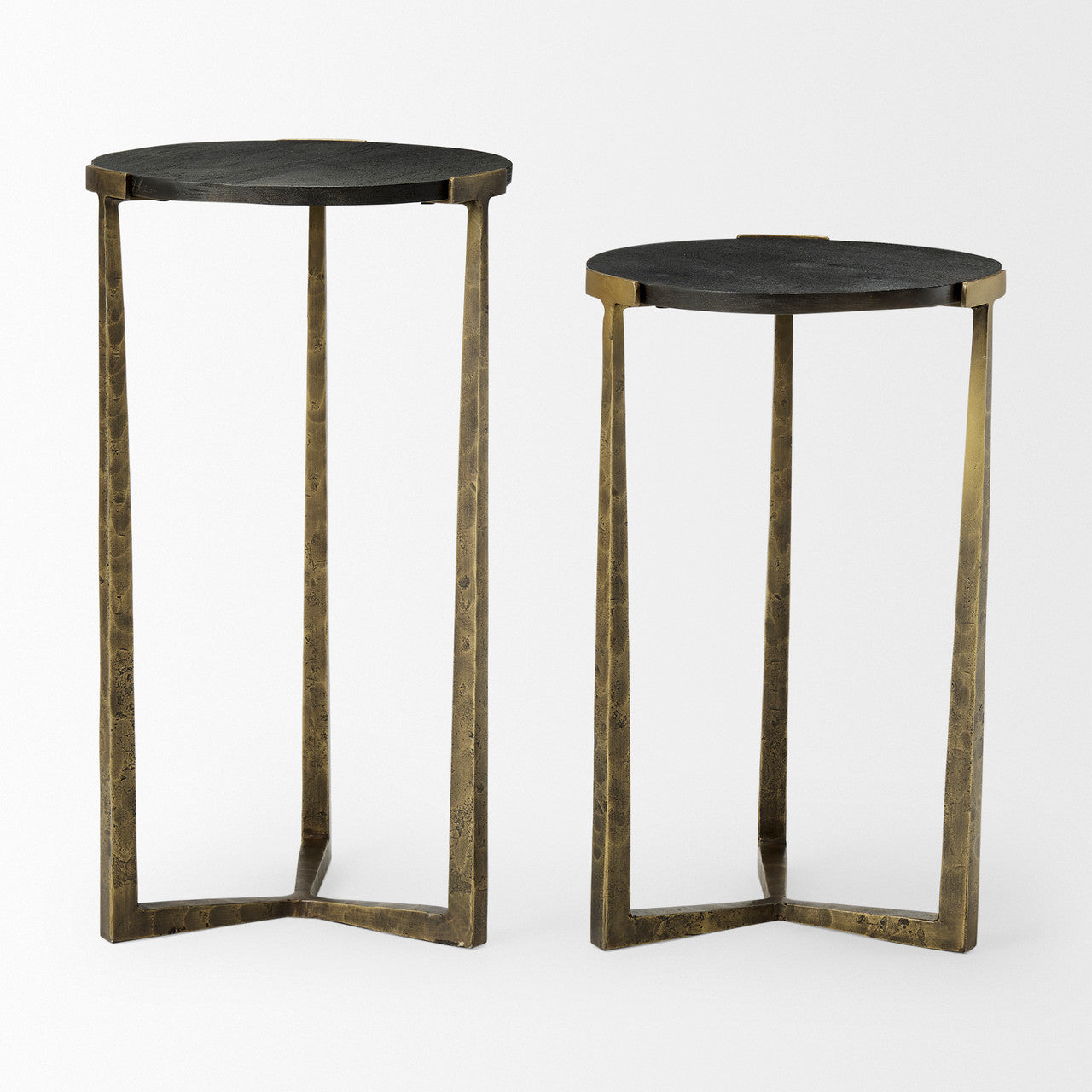 Atticus Black Wood and Antiqued Gold Metal Nesting Accent Tables (Set of 2)