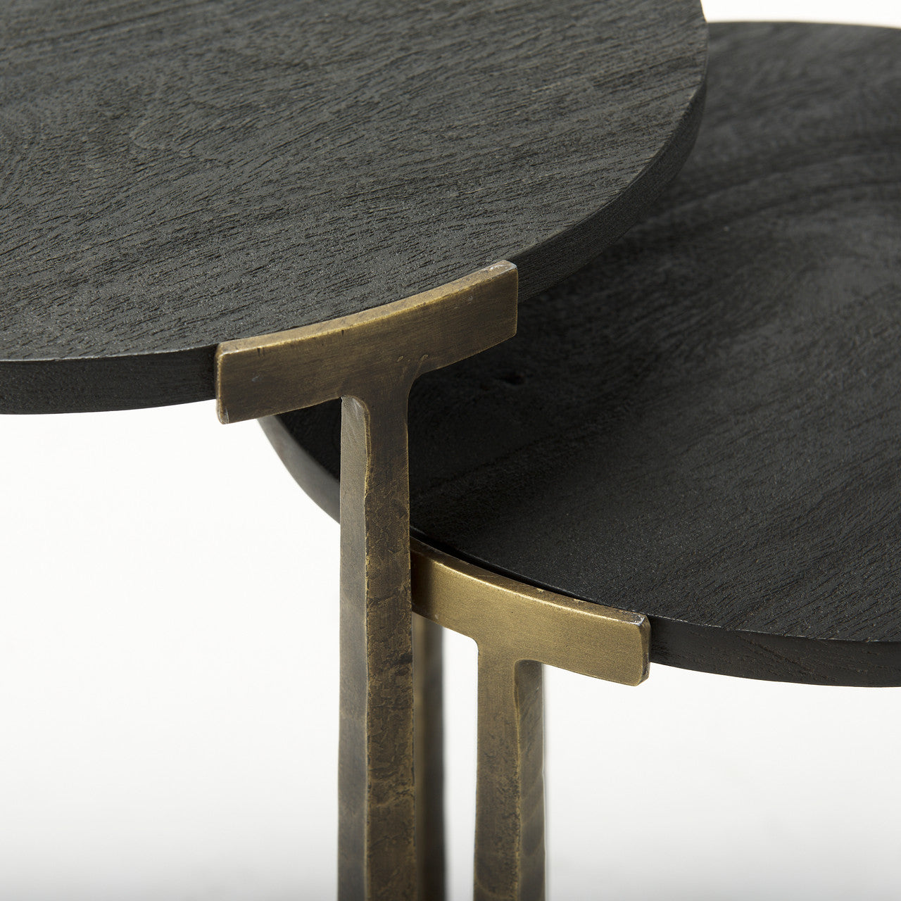 Atticus Black Wood and Antiqued Gold Metal Nesting Accent Tables (Set of 2)