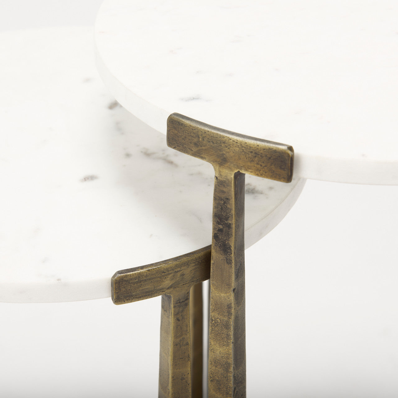 Atticus Marble and Antiqued Gold Metal Nesting Accent Tables (Set of 2)