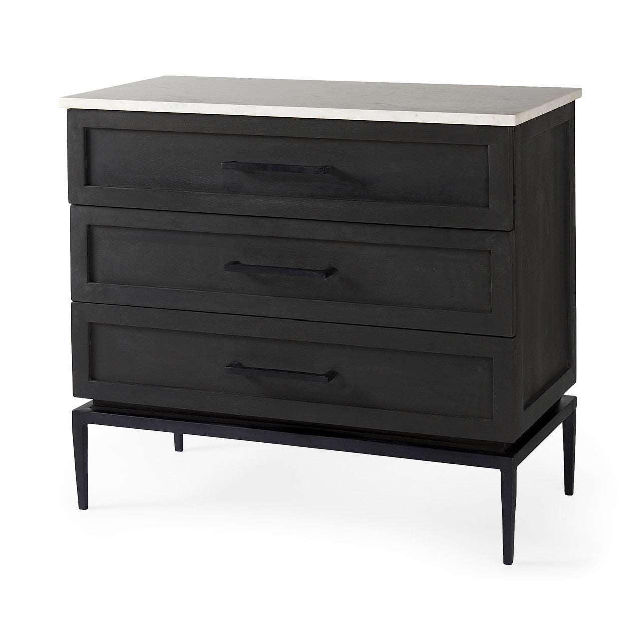 Divina Black-Brown Wood w/ White Marble Top and Black Metal Base Accent Cabinet