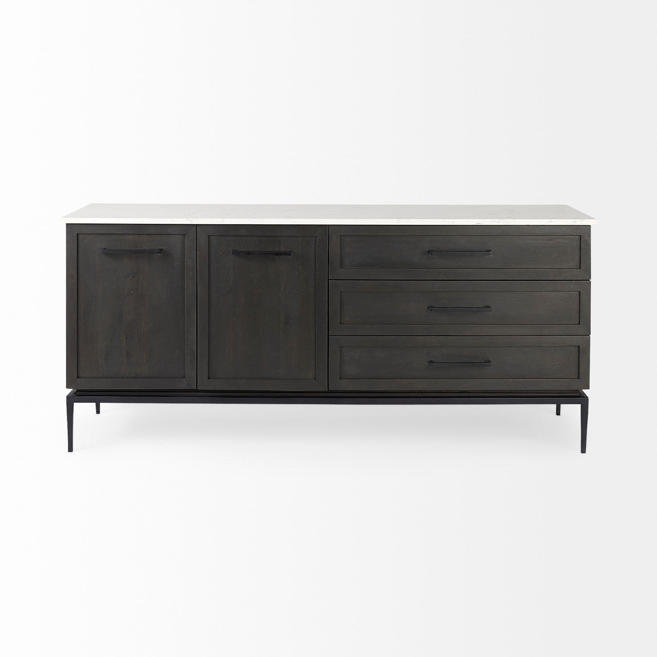 Divina Black-Brown Wood w/ White Marble Top and Black Metal Base Sideboard
