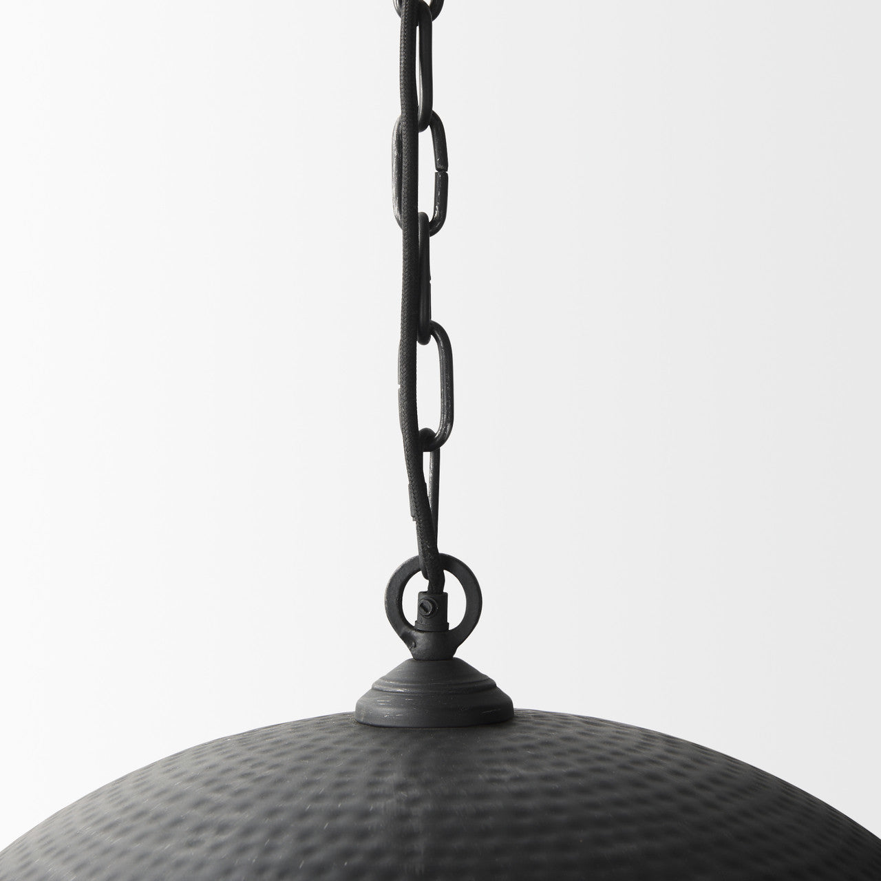 Karina 24" Round Matte Black Hammered Metal Dome Pendant Light