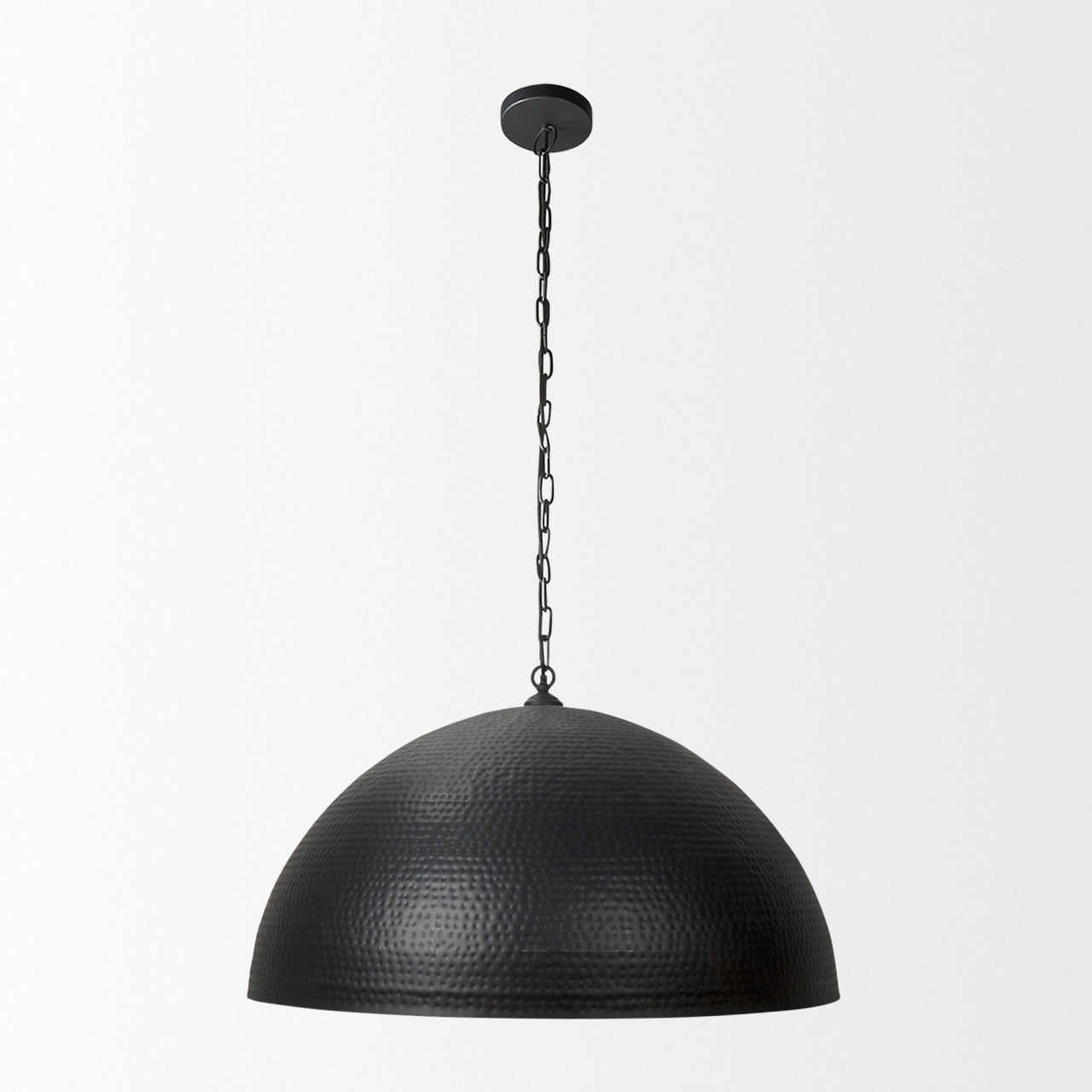 Karina 36" Round Matte Black Hammered Metal Dome Pendant Light