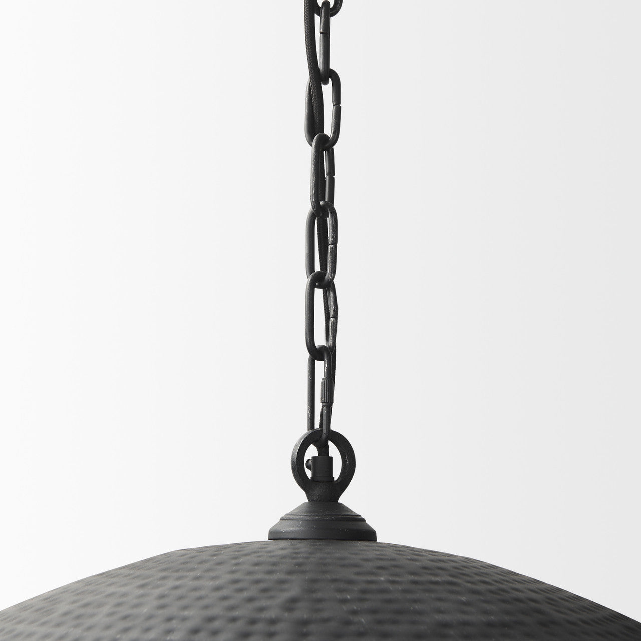 Karina 36" Round Matte Black Hammered Metal Dome Pendant Light