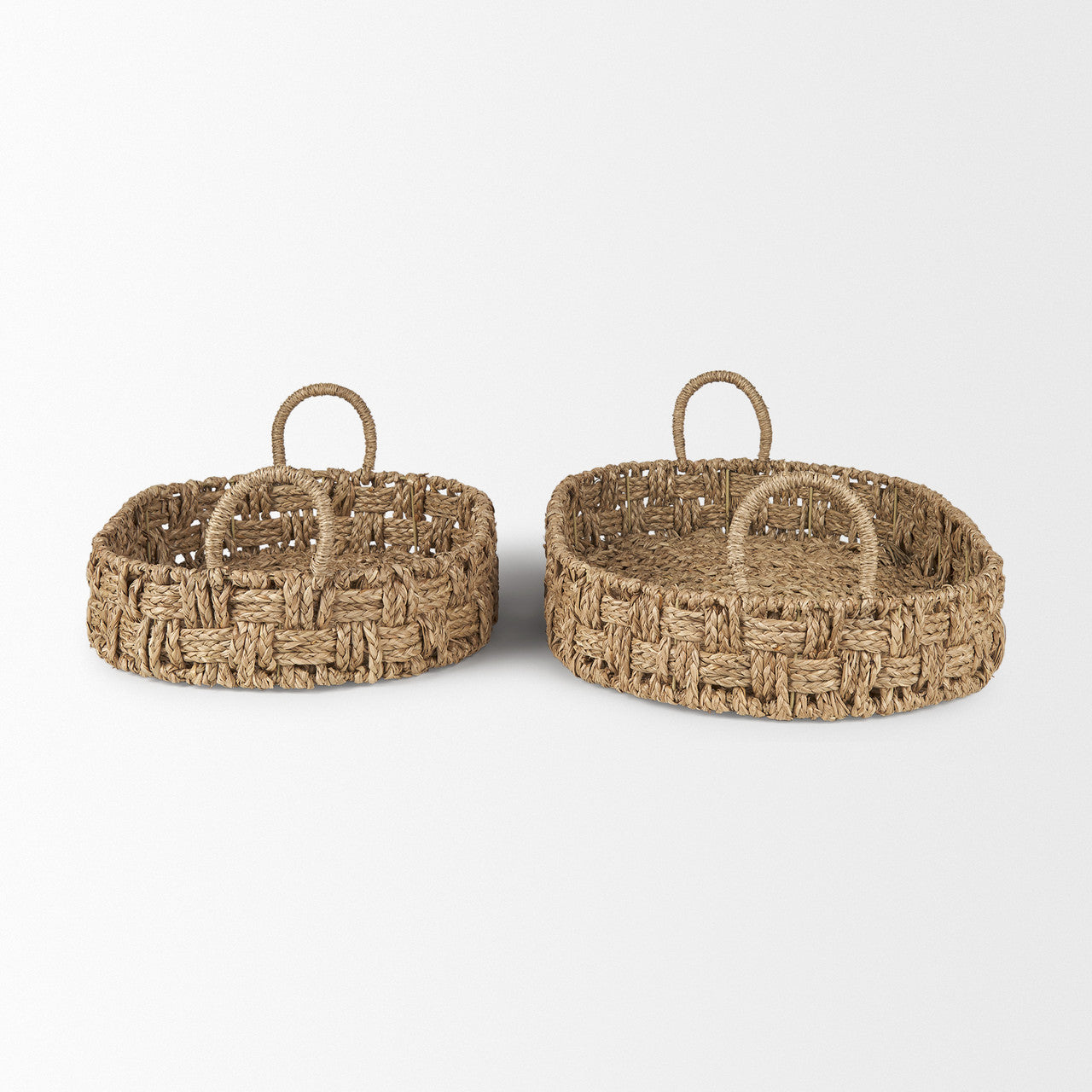 Haini Set of 2 Large Basketweave Seagrass Trays w/ Loop Handles