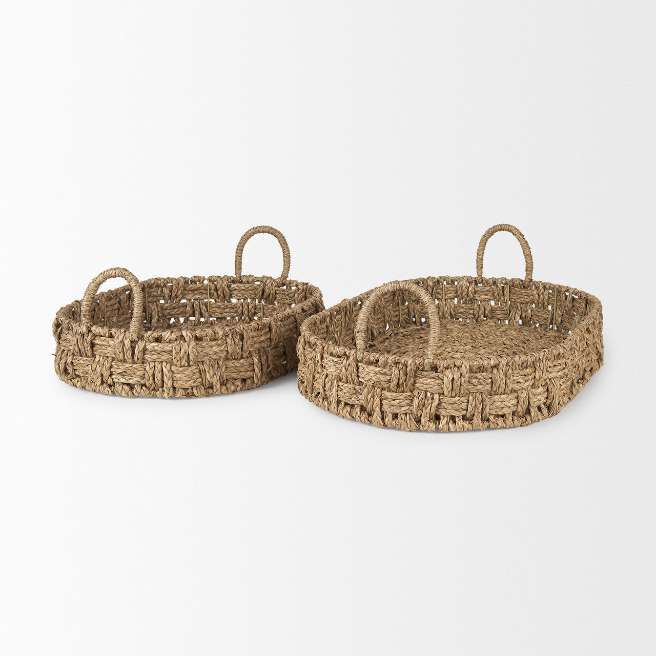 Haini Set of 2 Large Basketweave Seagrass Trays w/ Loop Handles