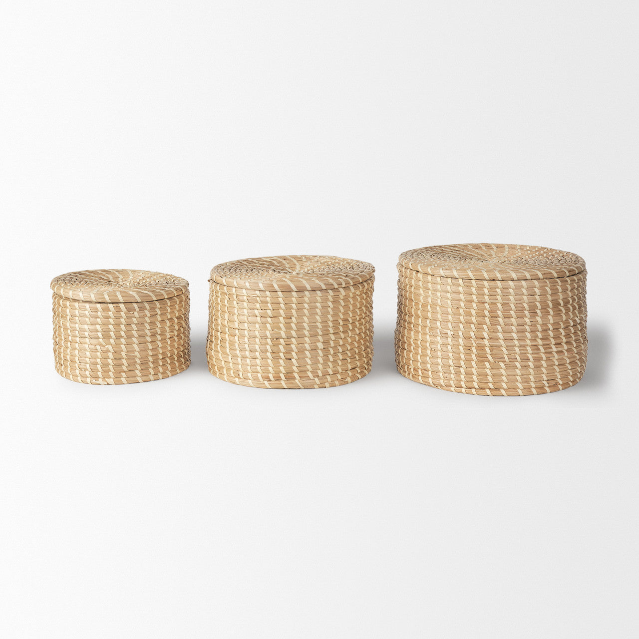 Kailini Set of 3 Nesting Seagrass & Palm Leaf Boxes with Lids