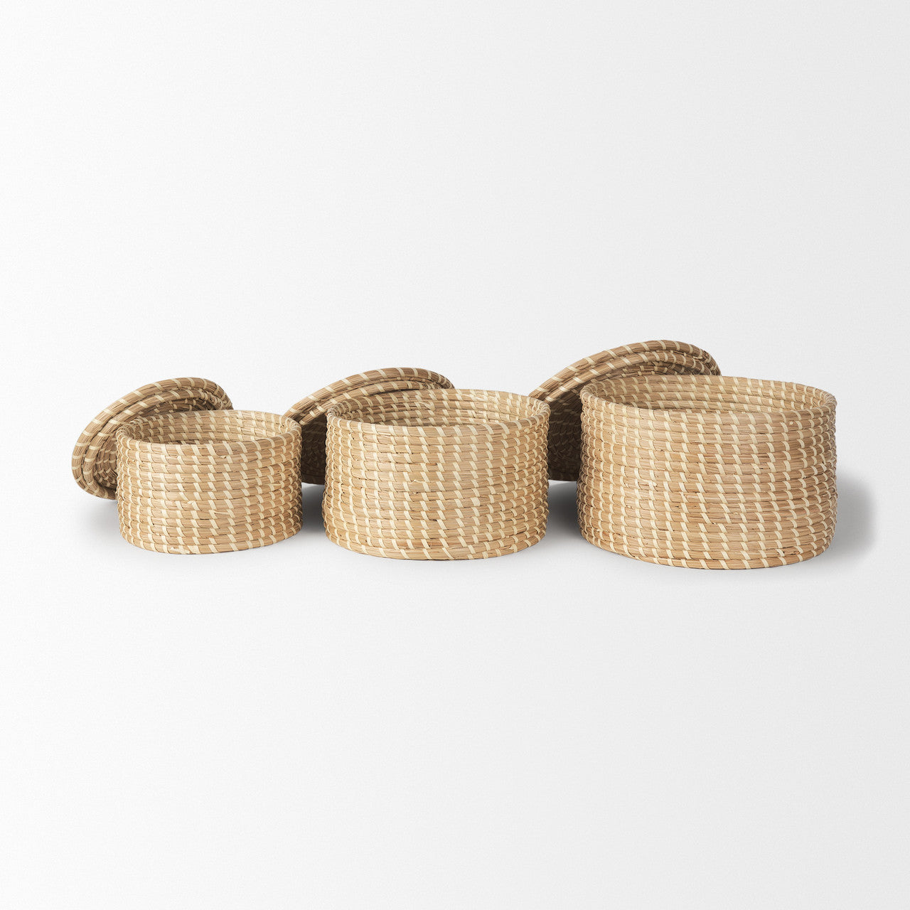 Kailini Set of 3 Nesting Seagrass & Palm Leaf Boxes with Lids
