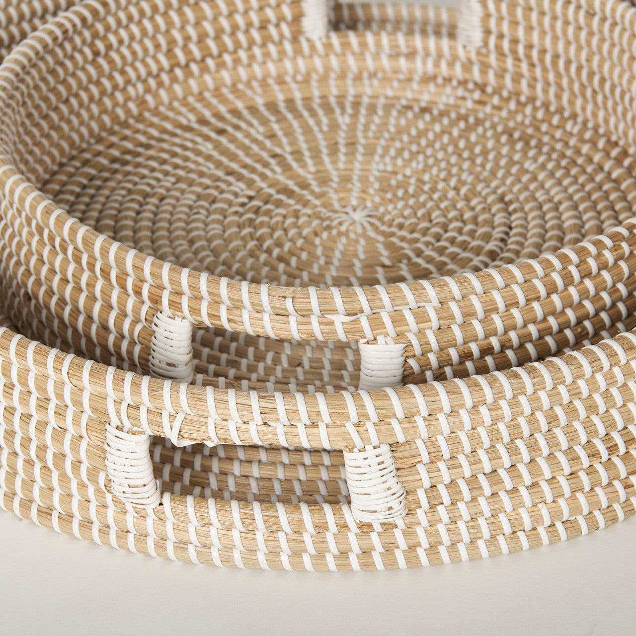 Kalama Set of 2 Large Round Seagrass Trays w/ Handles