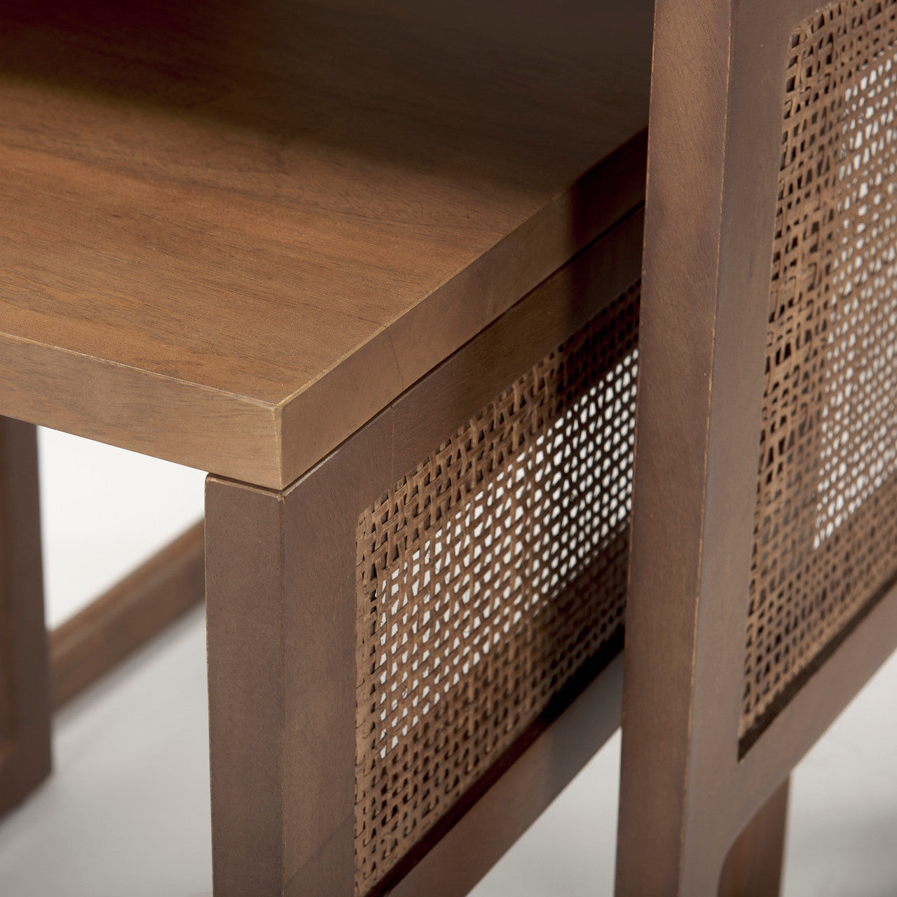 Grier Set of 2 Medium Brown Solid Wood w/ Cane Nesting Accent Tables