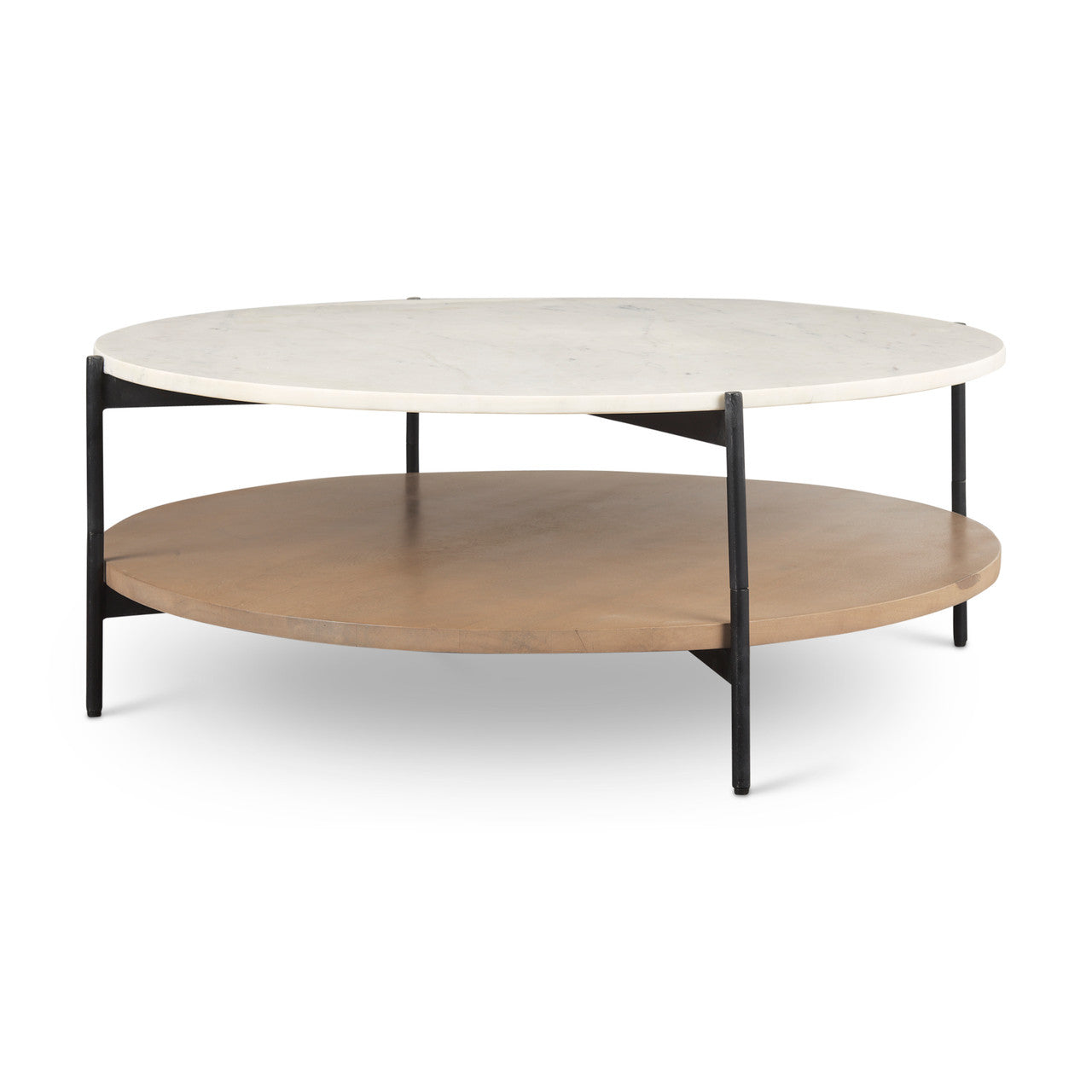 Larkin Marble Top w/ Brown Wood Shelf Round Coffee Table