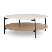 Larkin Marble Top w/ Brown Wood Shelf Round Coffee Table