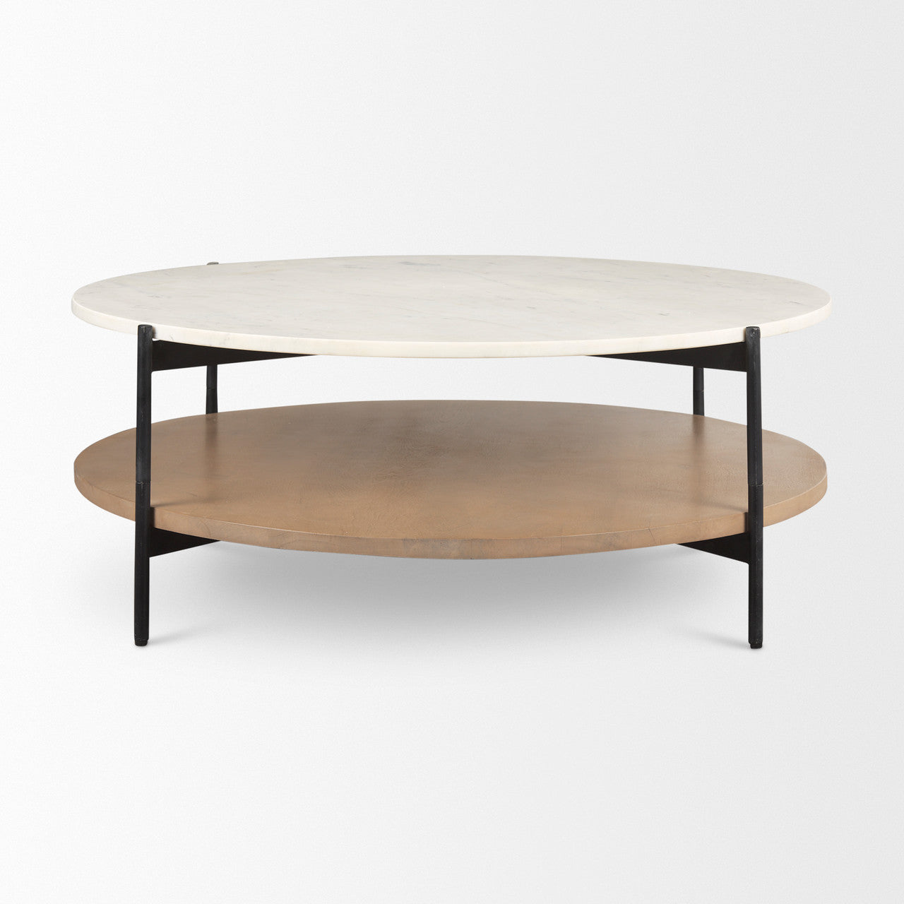 Larkin Marble Top w/ Brown Wood Shelf Round Coffee Table