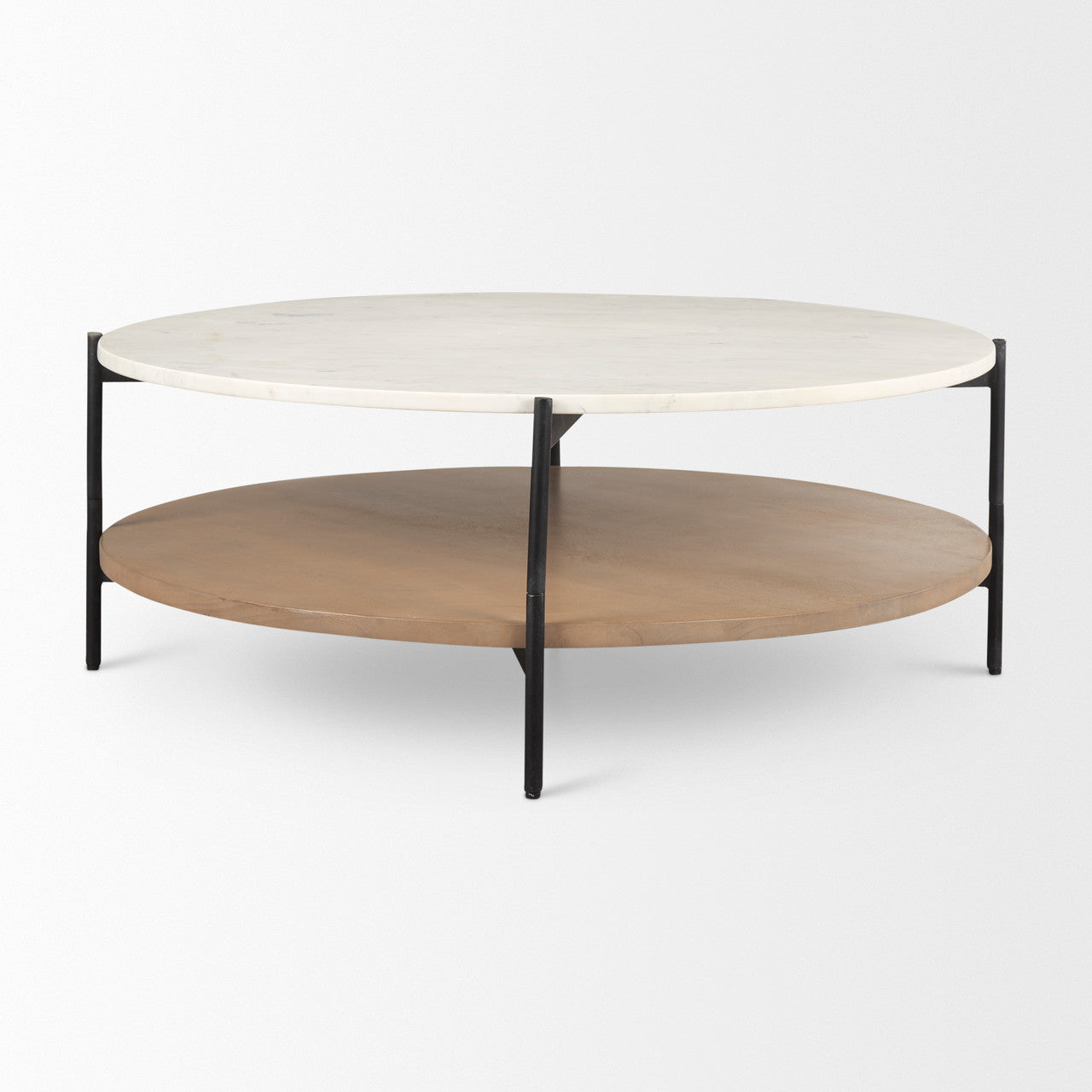 Larkin Marble Top w/ Brown Wood Shelf Round Coffee Table