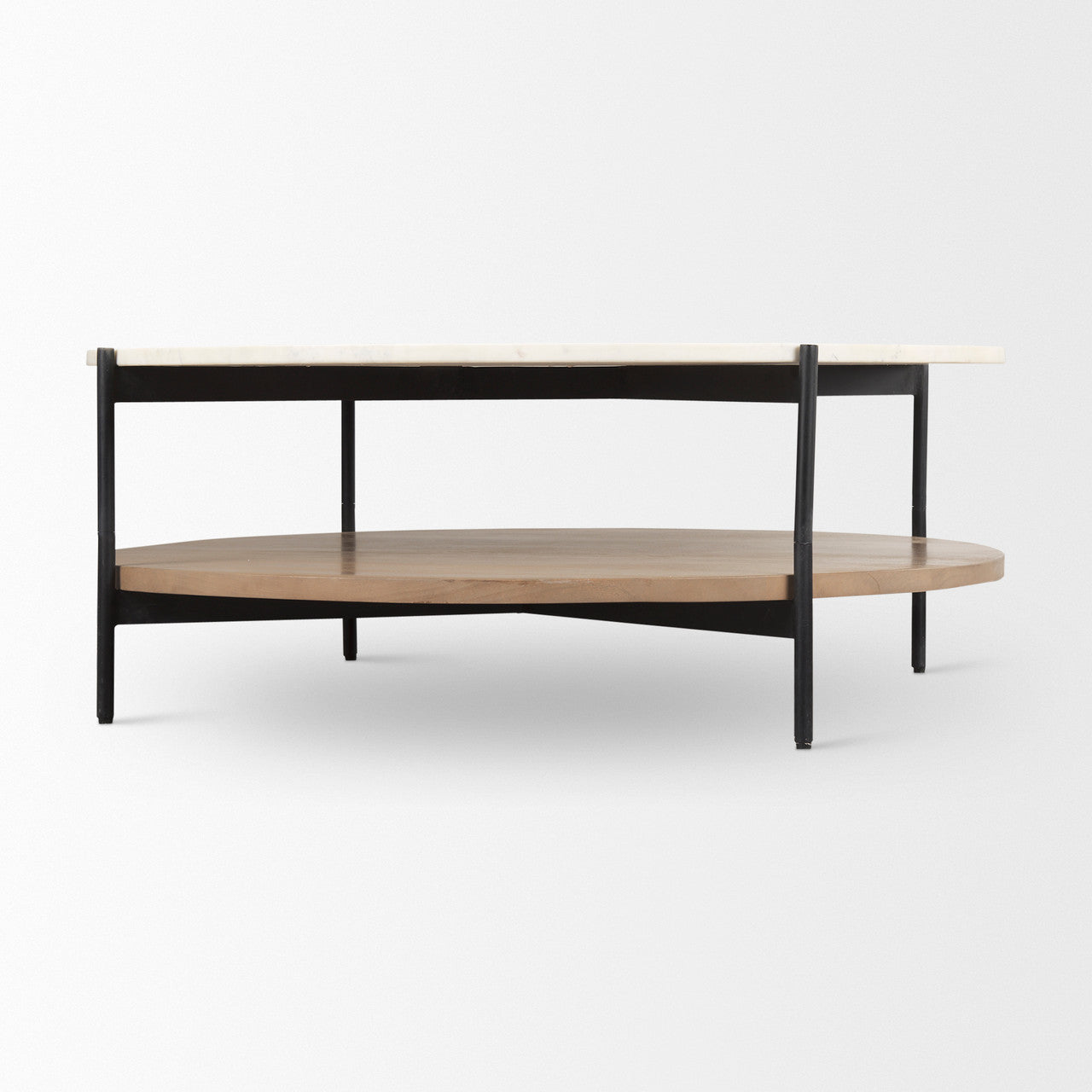 Larkin Marble Top w/ Brown Wood Shelf Round Coffee Table