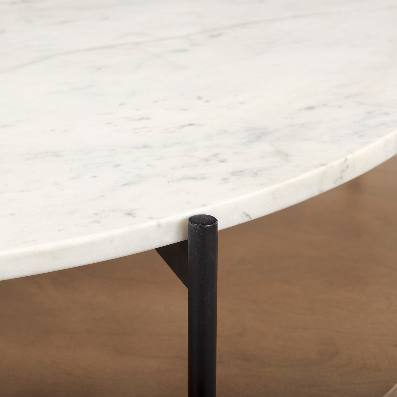 Larkin Marble Top w/ Brown Wood Shelf Round Coffee Table