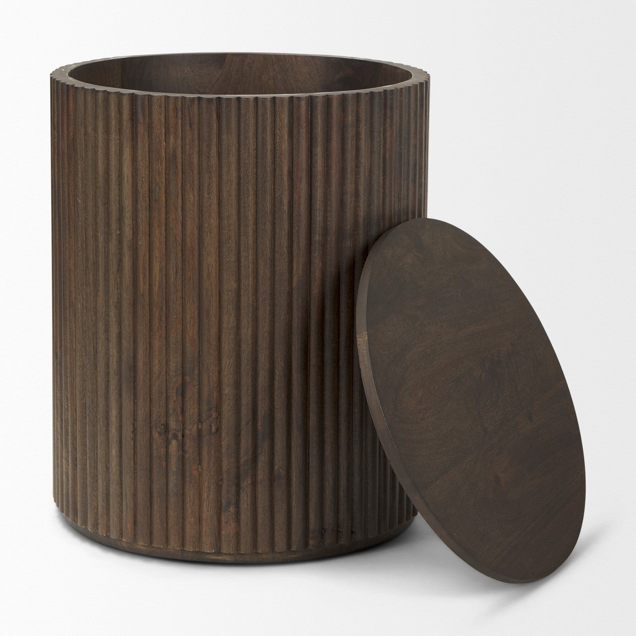 Terra 18L x 18W x 22H Dark Brown Wood Fluted Round Side Table