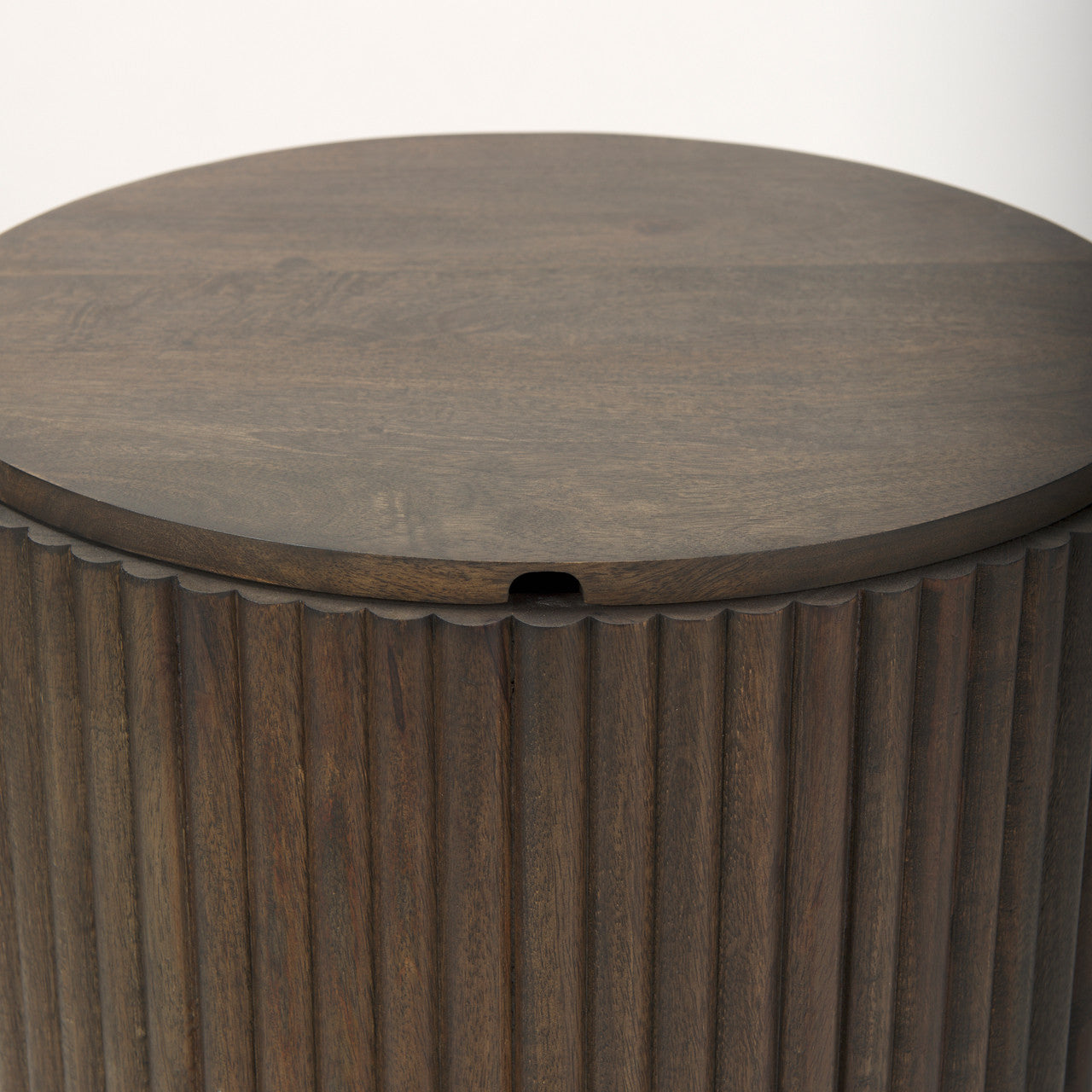 Terra 18L x 18W x 22H Dark Brown Wood Fluted Round Side Table