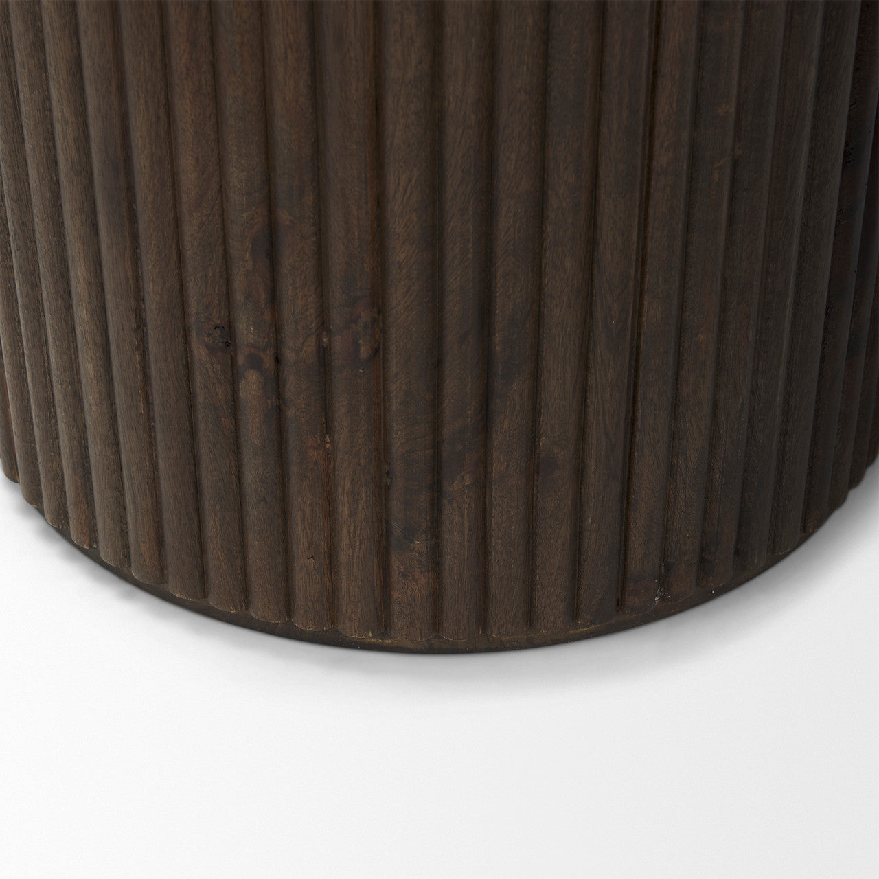 Terra 18L x 18W x 22H Dark Brown Wood Fluted Round Side Table