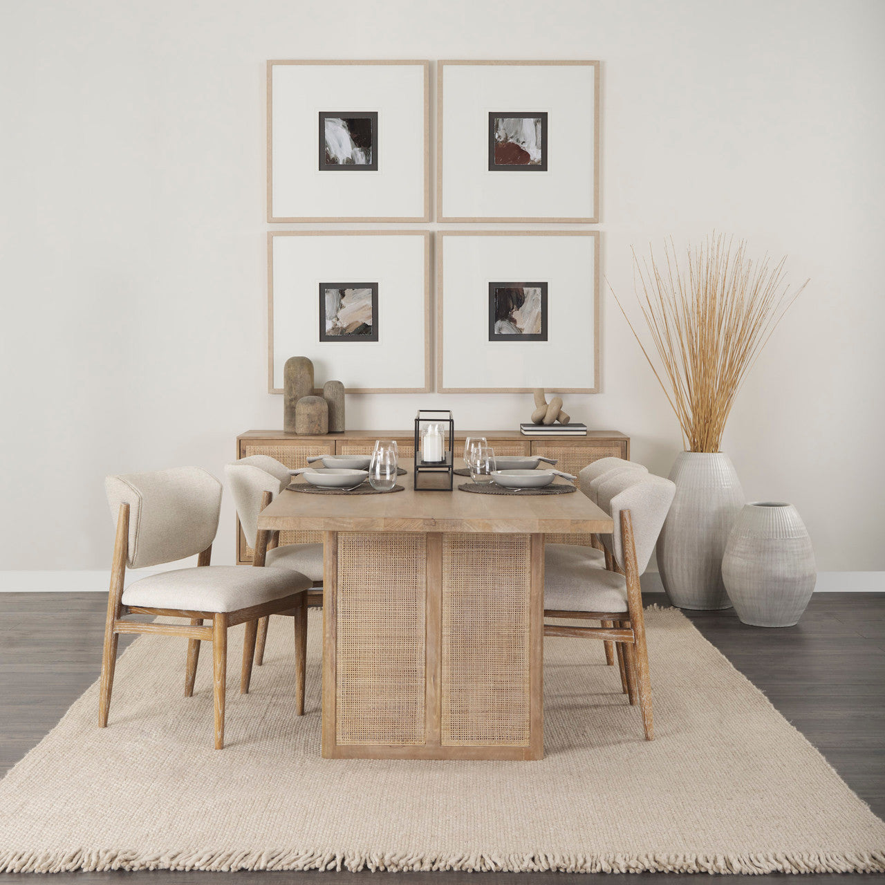 Grier 72.0L x 18.75W x 31.5H Light Brown Solid Wood W/Cane Sideboard