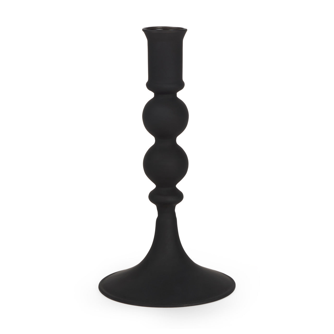Haute Small Matte Black Blown Glass Candlestick