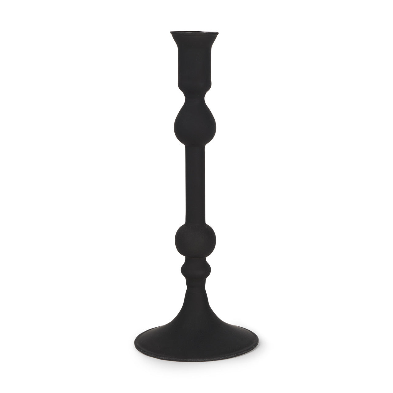 Haute Medium Matte Black Blown Glass Candlestick