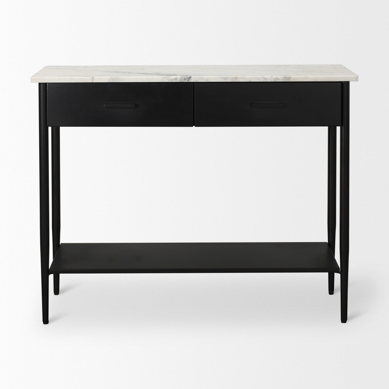 Amika White Marble Top Black Metal Base Console Table