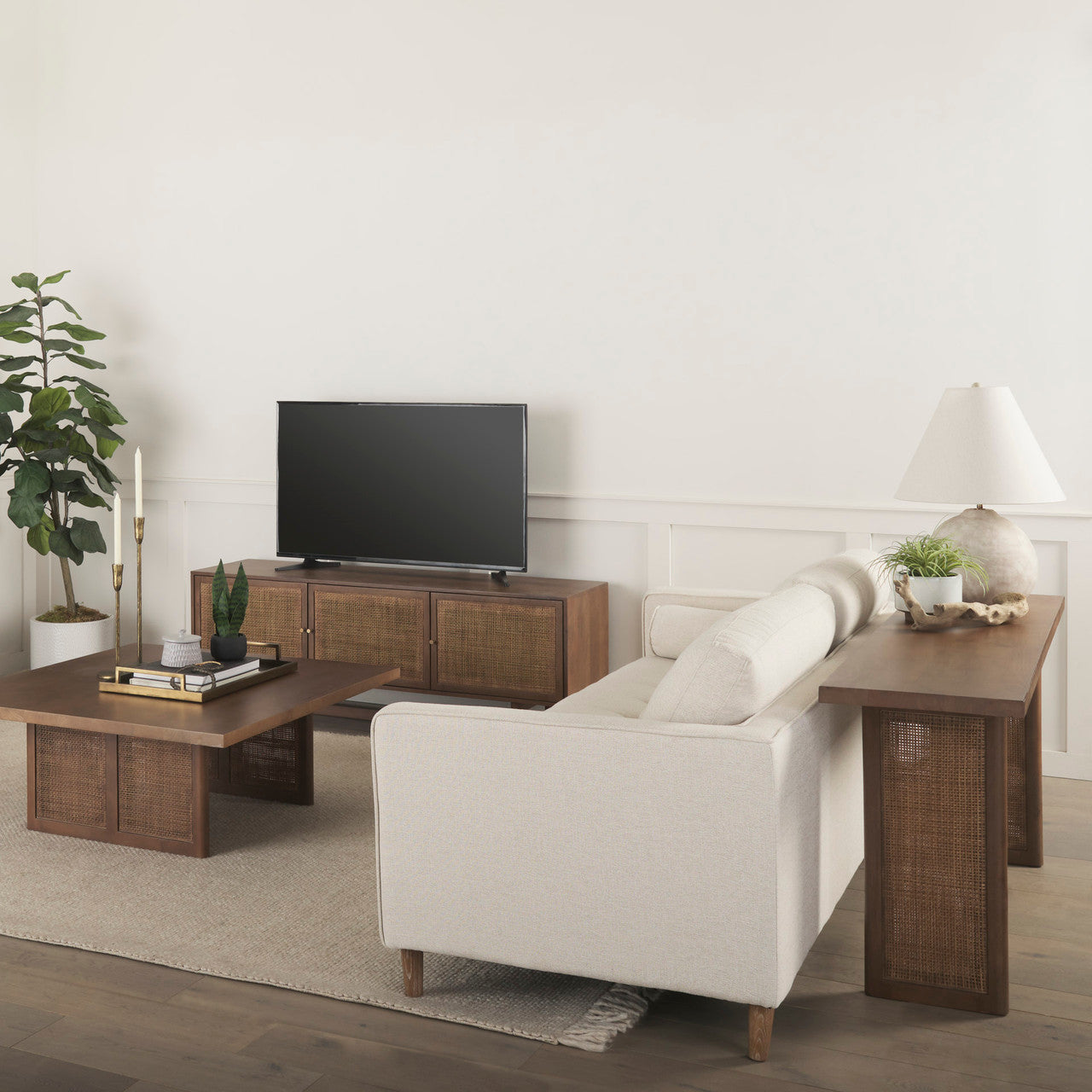 Grier Medium Brown Solid Wood w/ Cane Console Table