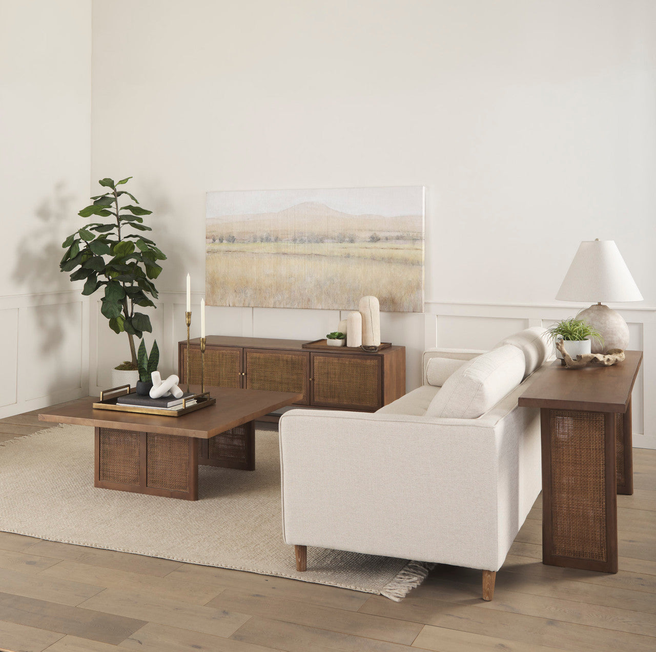 Grier Medium Brown Solid Wood w/ Cane Console Table