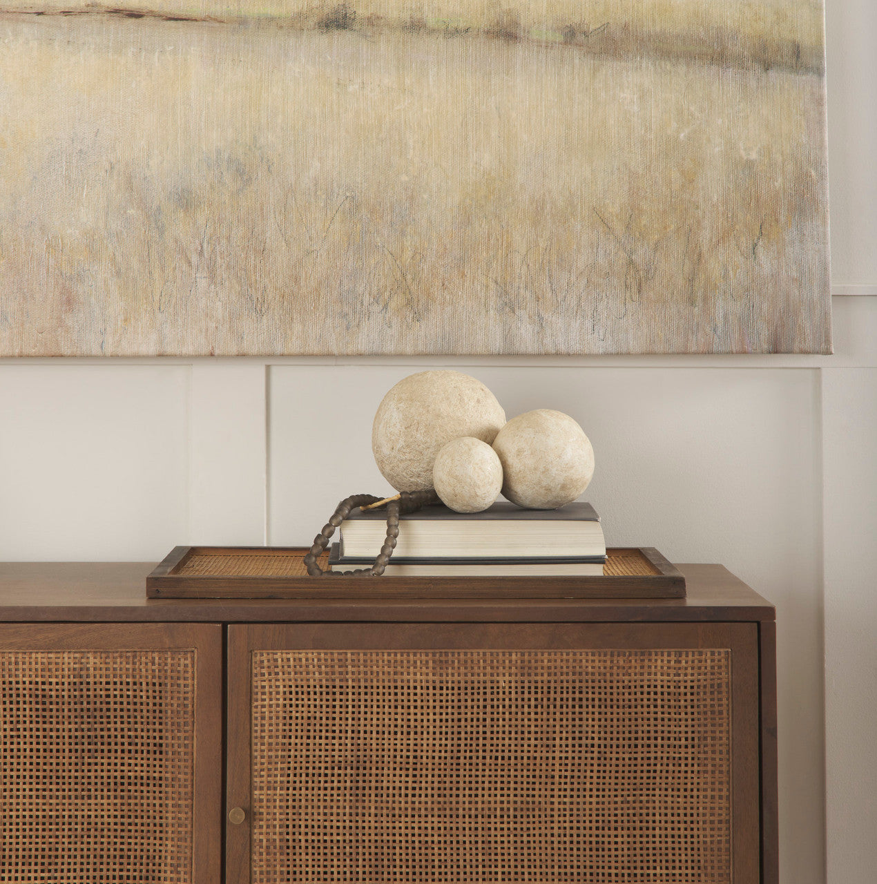 Sunita Set of 3 Beige Paper Mache Orbs