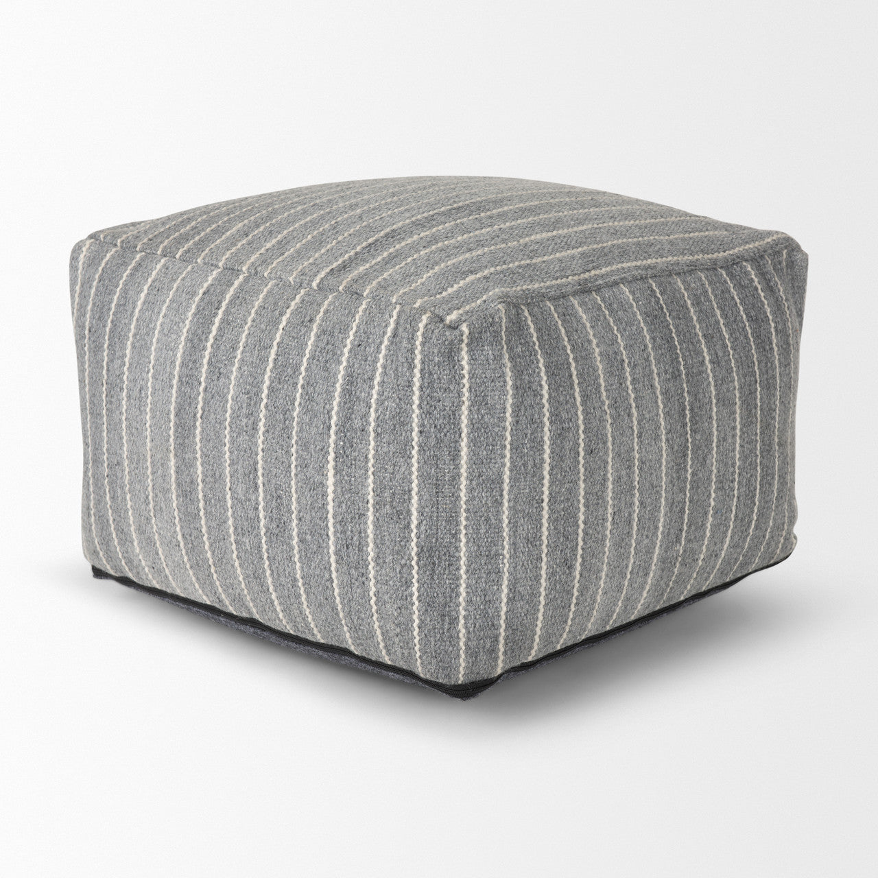 Kensie Large Blue Striped Pouf