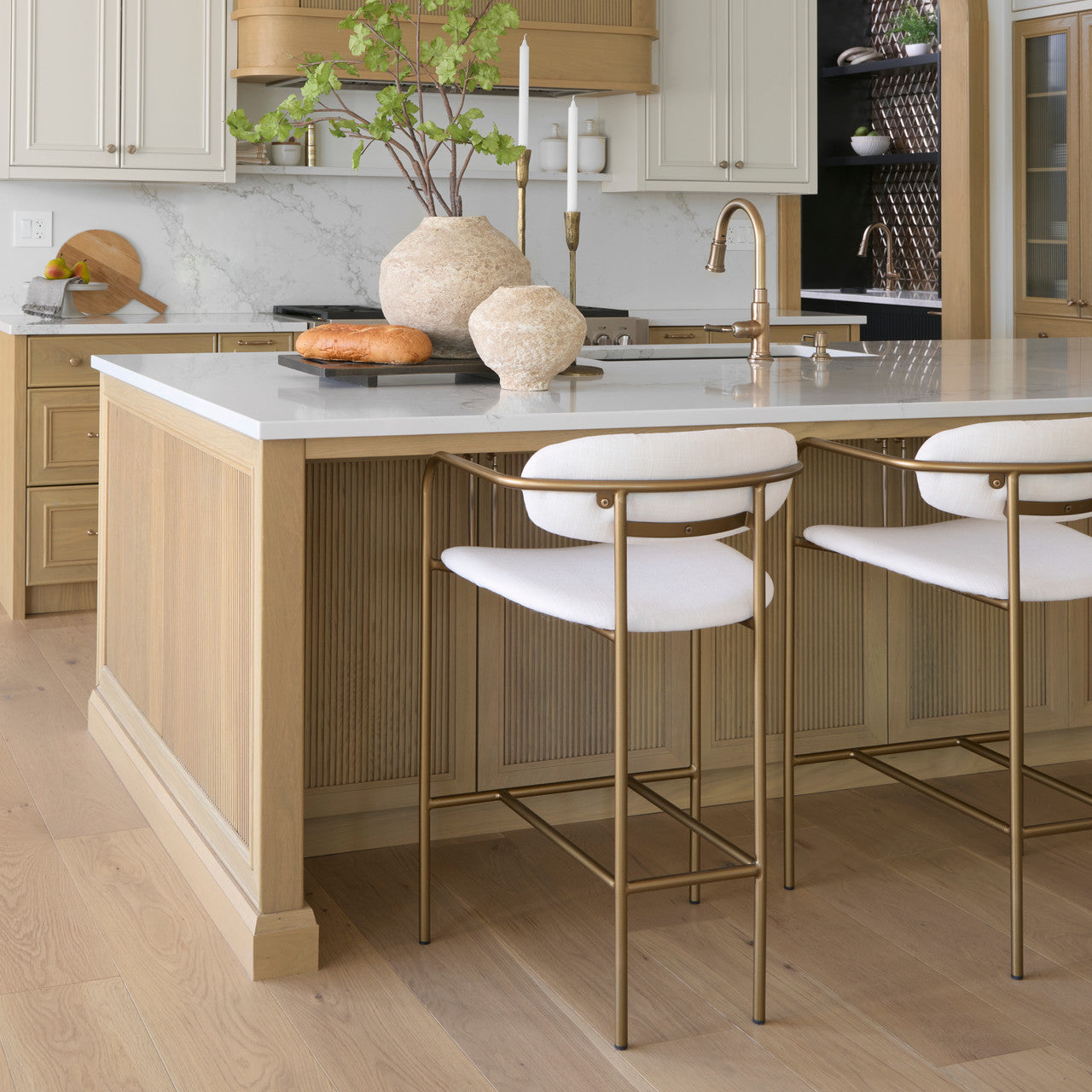 Parker  Cream Fabric Seat Gold Metal Counter Stool