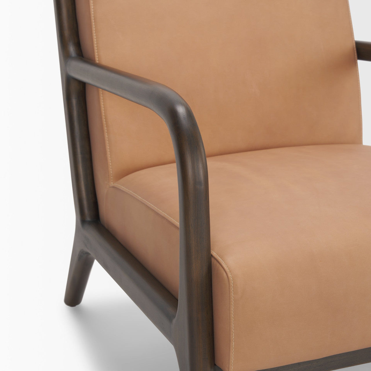 Cashel Accent Chair W/ Dark Brown Wood and Tan Genuine Leather