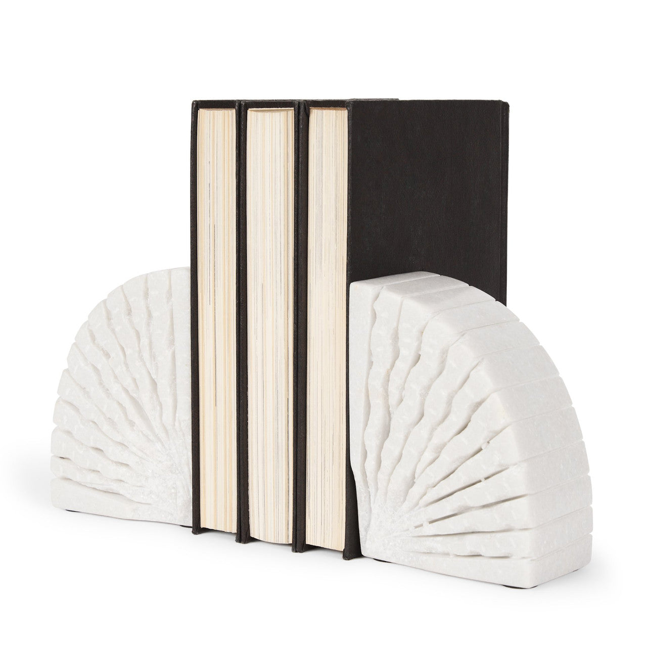 Stept White Marble Bookends w/rough carving (set of 2)
