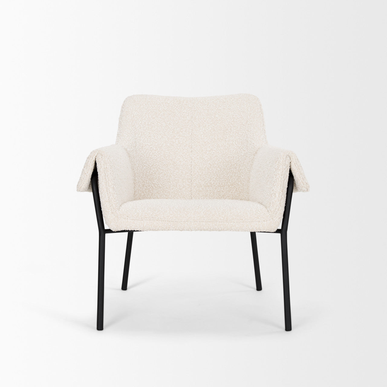 Brently Accent Chair w/ Cream Boucle Fabric & Matte Black Metal Legs