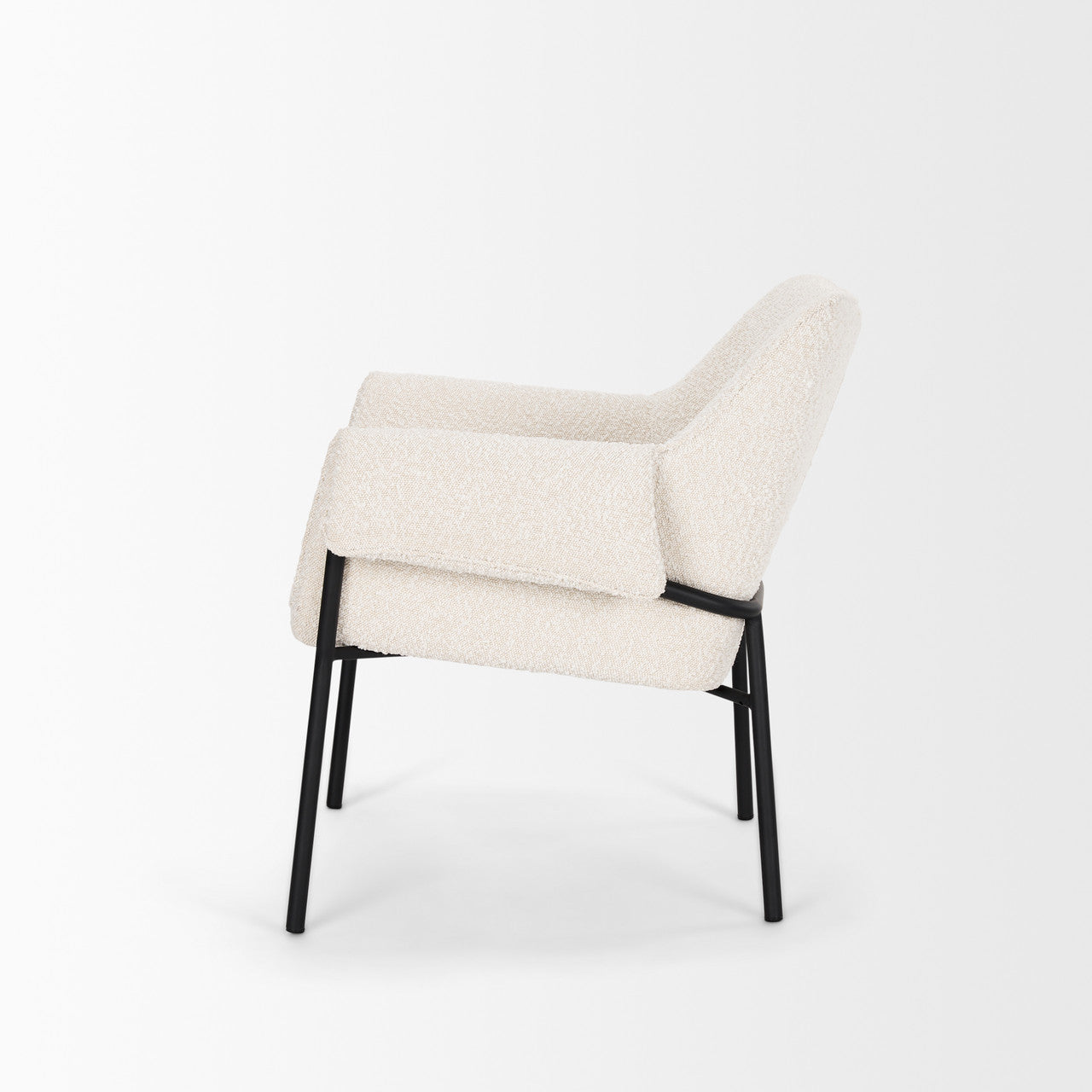 Brently Accent Chair w/ Cream Boucle Fabric & Matte Black Metal Legs
